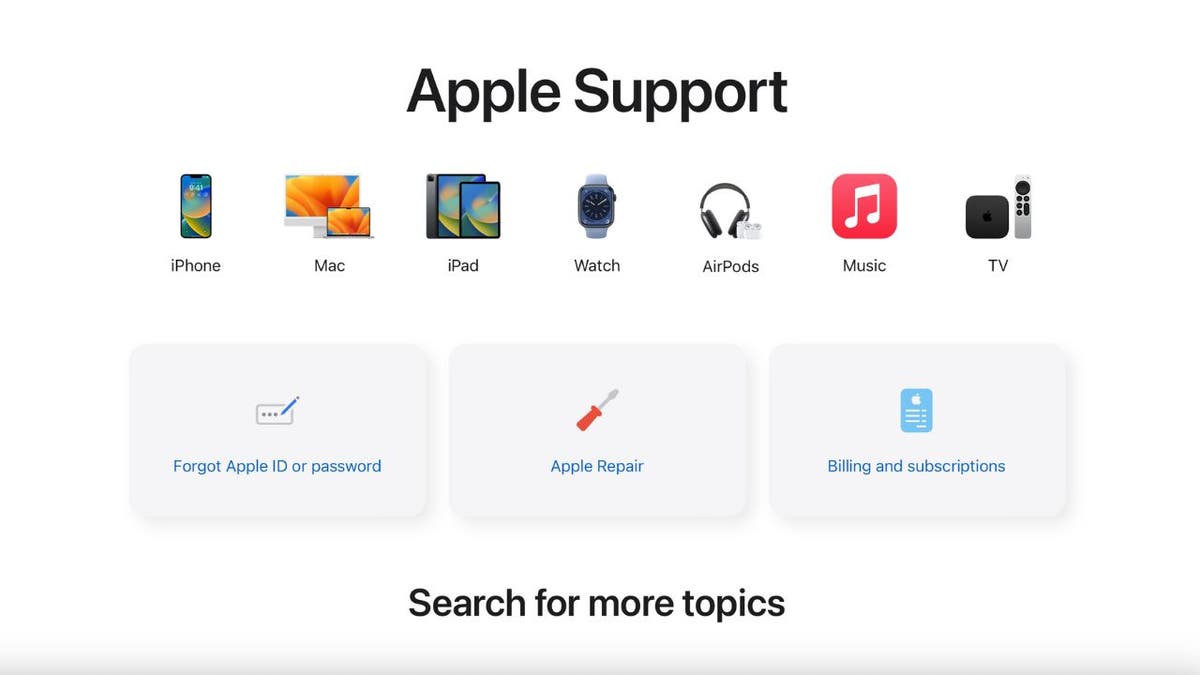 Apple Support webpage