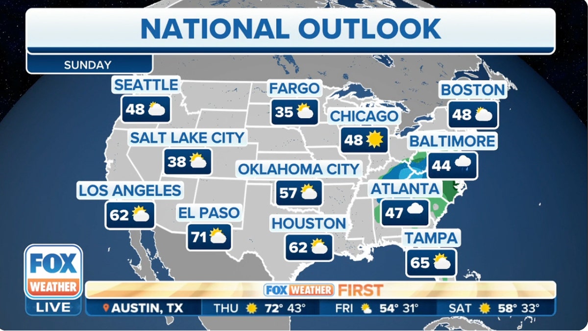 Fox Weather map showing temperatures nationwide