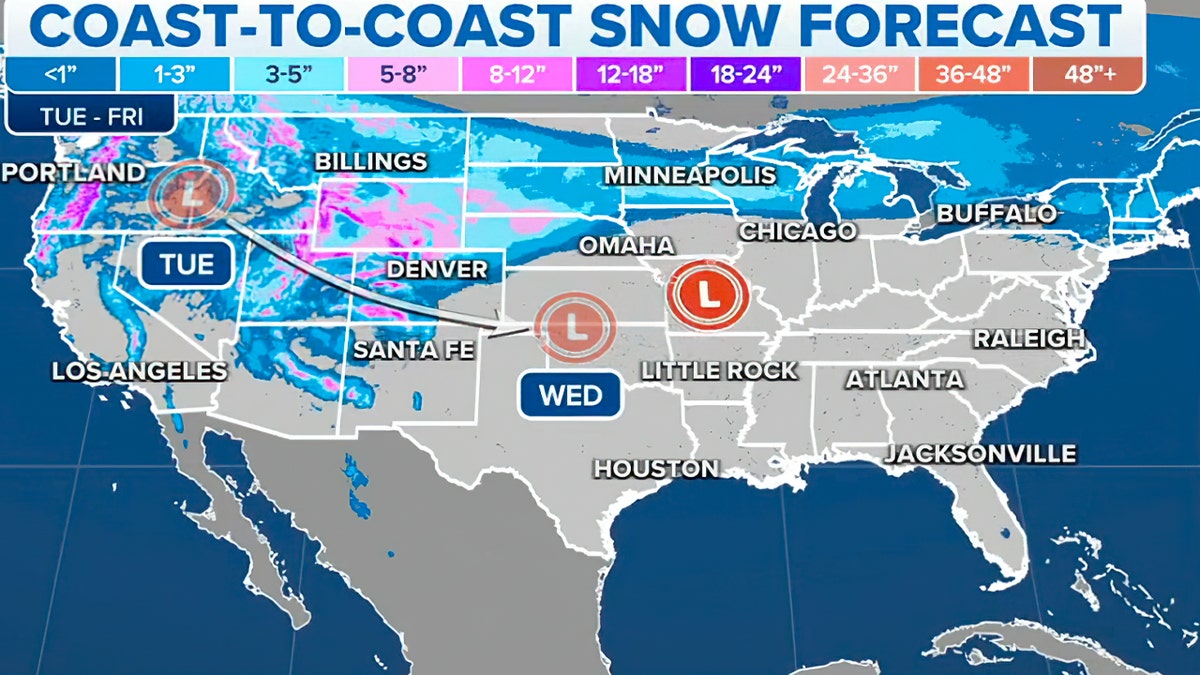 Fox Weather map showing snow