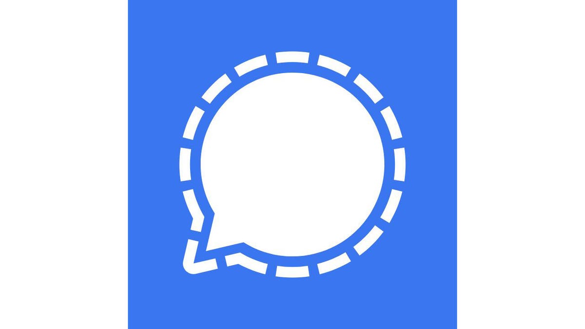 Blue and white Signal App logo.