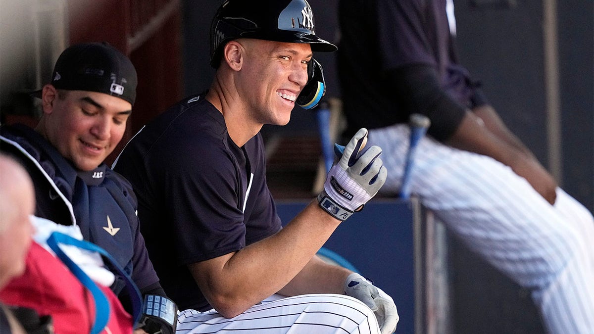 Aaron Judge in the dugout at Spring Training
