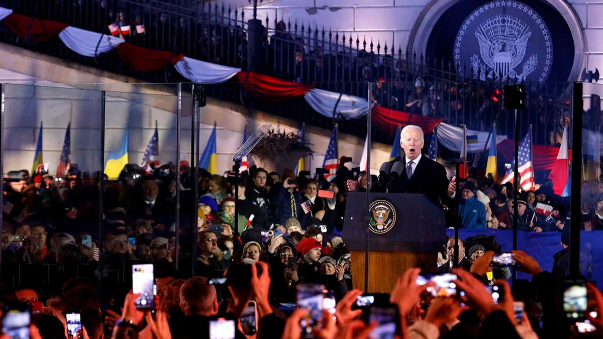 US President Joe Biden delivers a speech.