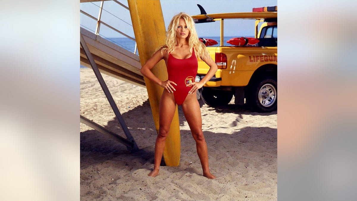 Pamela Anderson in her red swimsuit as C.J. Parker
