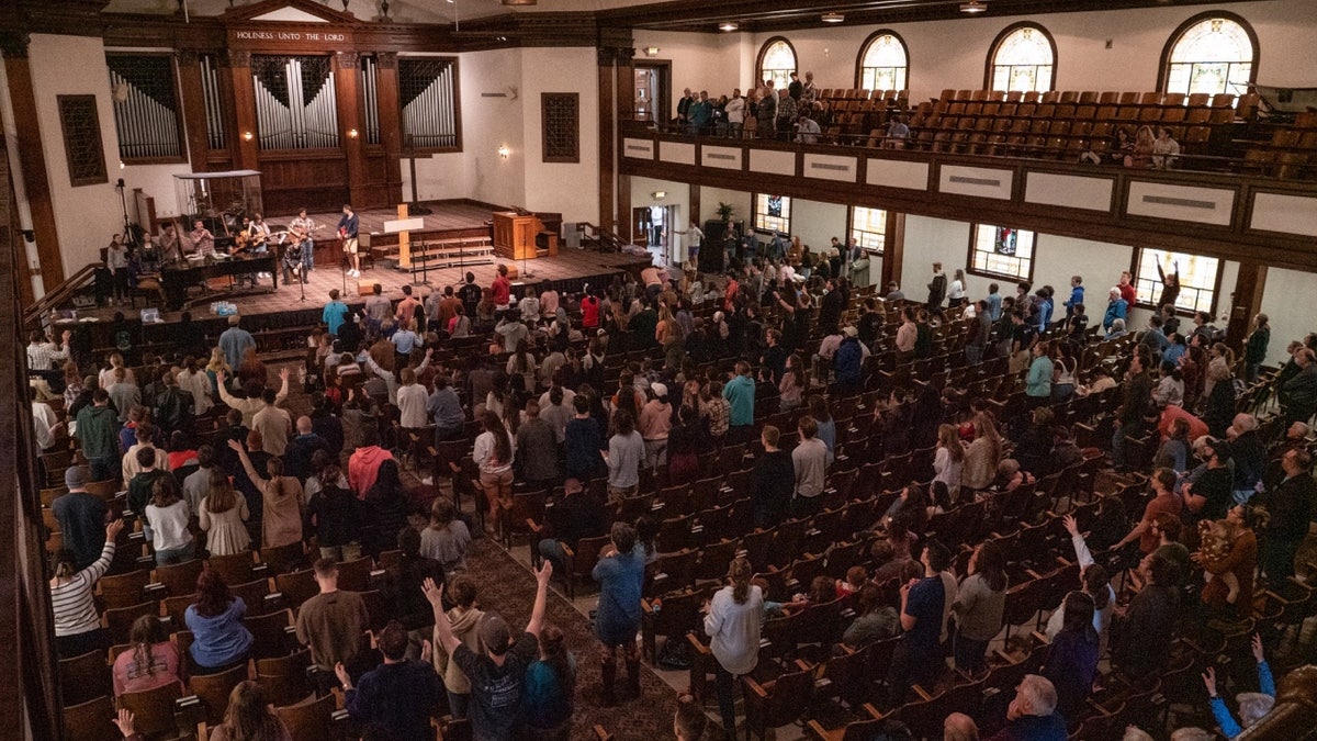 Packed chapel at Asbury University in Wilmore, Kentucky