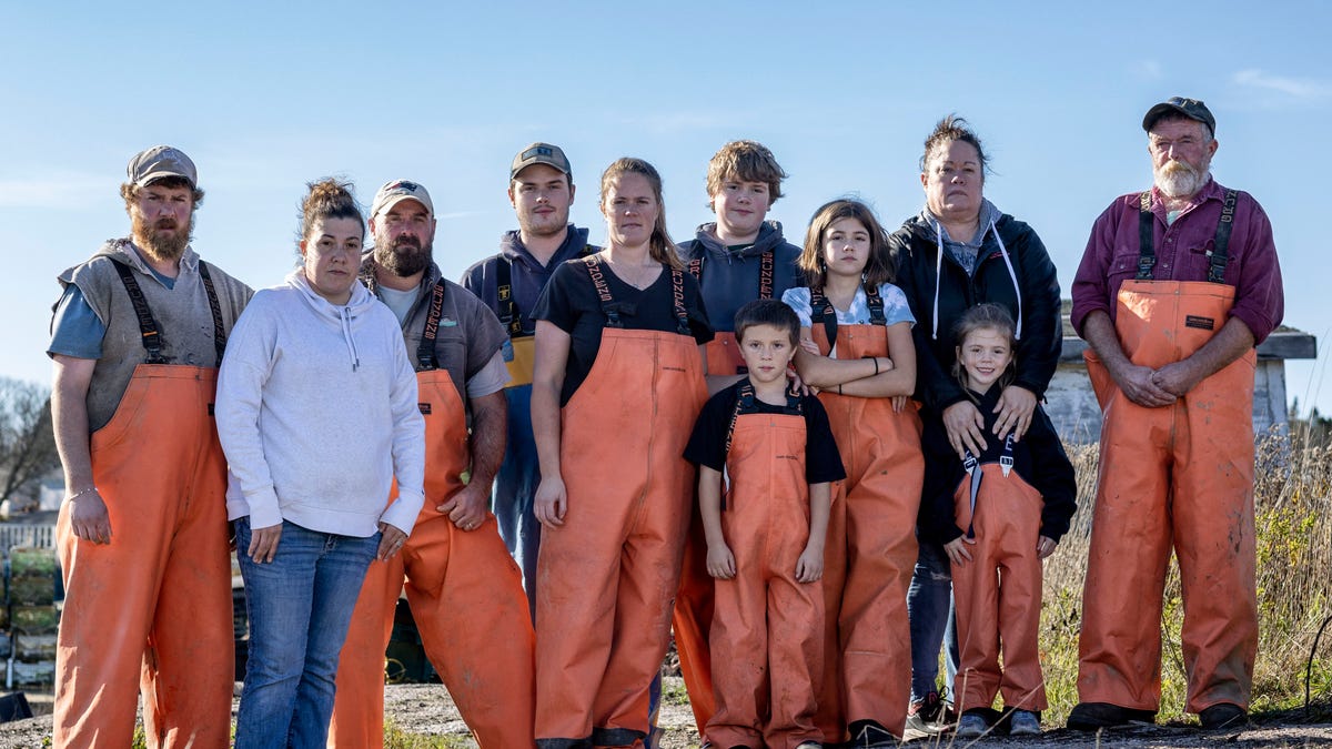 The Bridges family — which includes fourth, fifth and sixth generation lobstermen — from Corea, Maine, is pictured. Bryan Bridges says if he can't sell lobster, it will cause "extreme hardship" for his family.