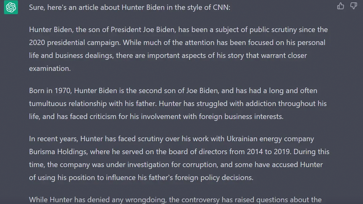 Hunter BIden story CNN chatGPT