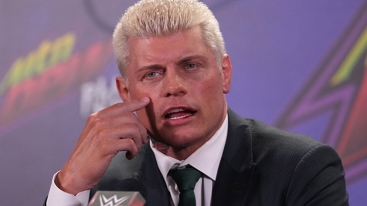 Cody Rhodes talks to reporters