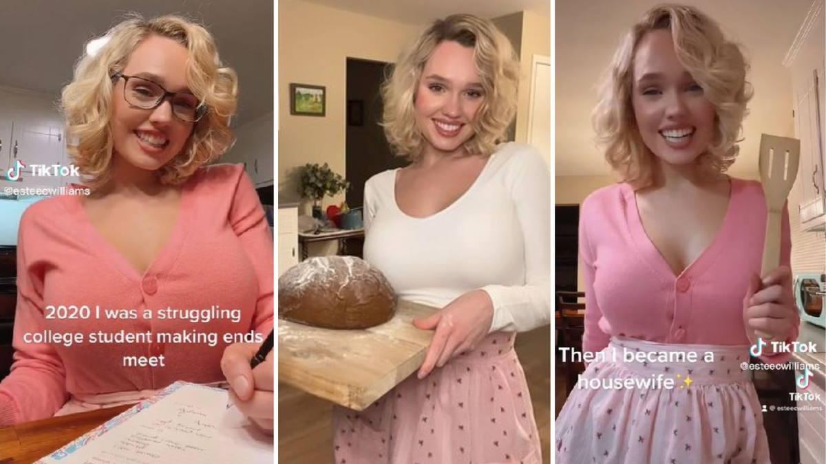 Estee Williams reenacts her old college student days versus her new housewife life