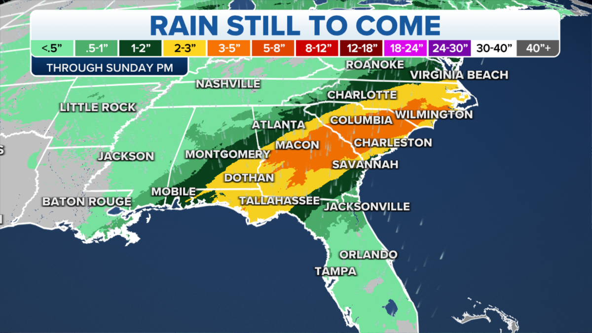 Rain still forecast in the Southeast