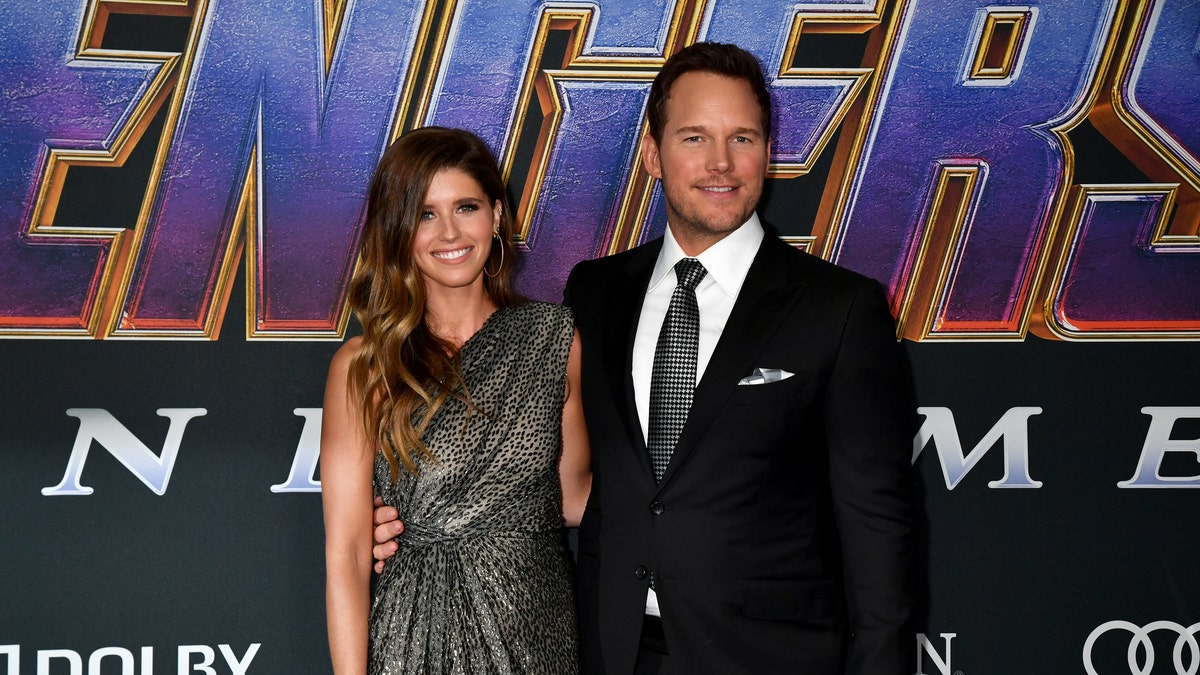 Katherine Schwarzenegger Pratt and Chris Pratt pose together on the red carpet at the Avengers: Endgame premiere