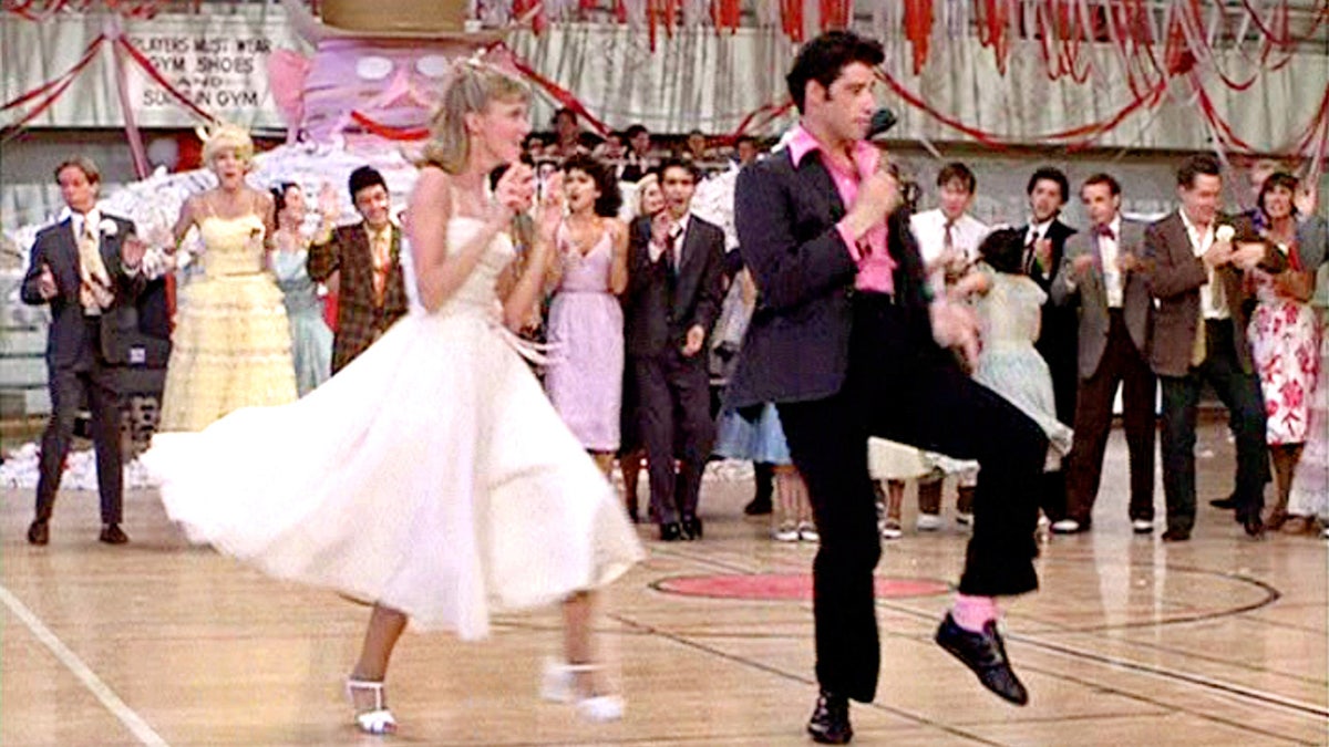 Olivia Newton-John and John Travolta filming the dance scene on "Grease"