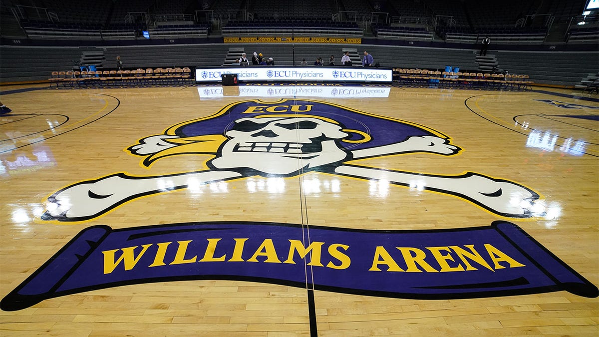 The ECU logo at Williams Arena