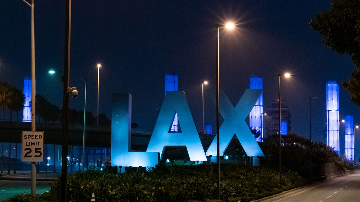 A photo of LAX at night