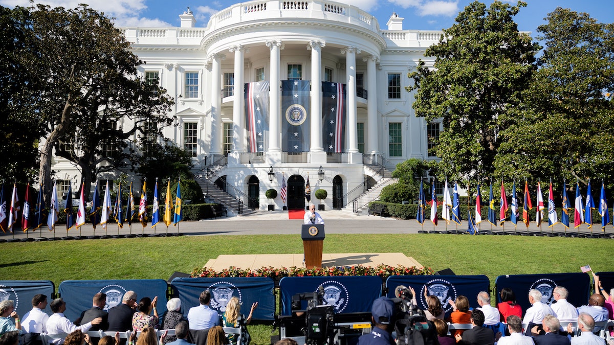 President Biden speaks at the White House during a celebration of the Inflation Reduction Act on Sept. 13, 2022. (Photo by Nathan Posner/Anadolu Agency via Getty Images)