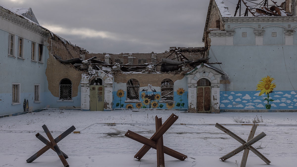 A heavily damaged building