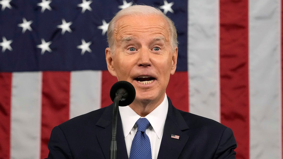 US President Joe Biden speaks during a State of the Union address at the US Capitol in Washington, DC, US, on Tuesday, Feb. 7, 2023. Biden is speaking against the backdrop of renewed tensions with China and a brewing showdown with House Republicans over raising the federal debt ceiling. Photographer: Jacquelyn Martin/AP/Bloomberg