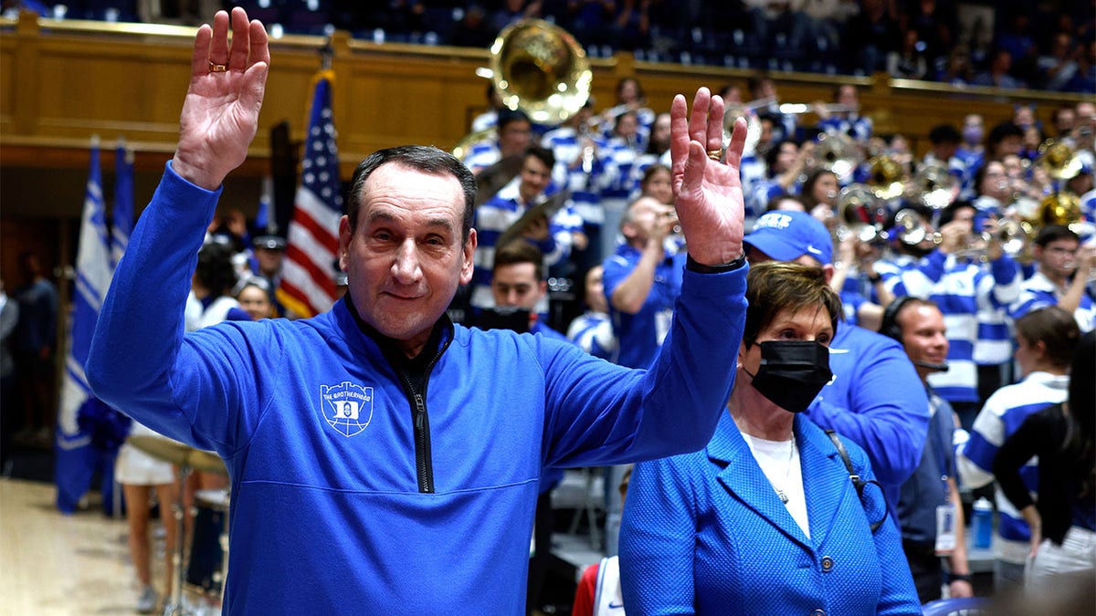 Mike Krzyzewski attends a game at Duke