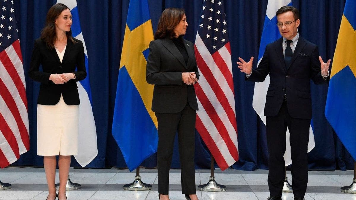  Finland's Prime Minister Sanna Marin, US Vice President Kamala Harris and Sweden's Prime Minister Ulf Kristersson 