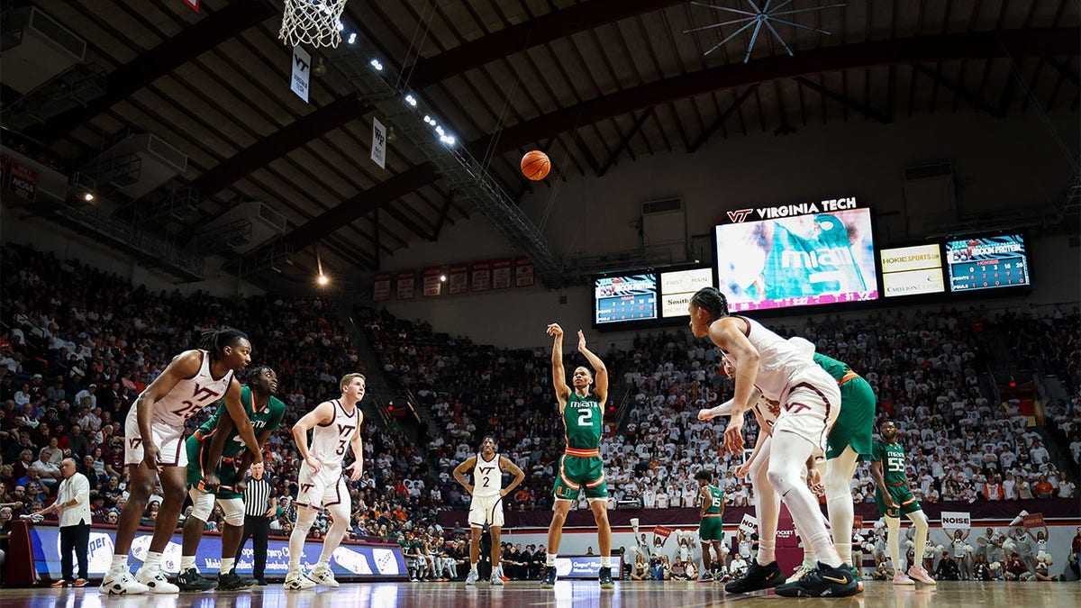 Isaiah Wong shoots a free throw against Virginia Tech