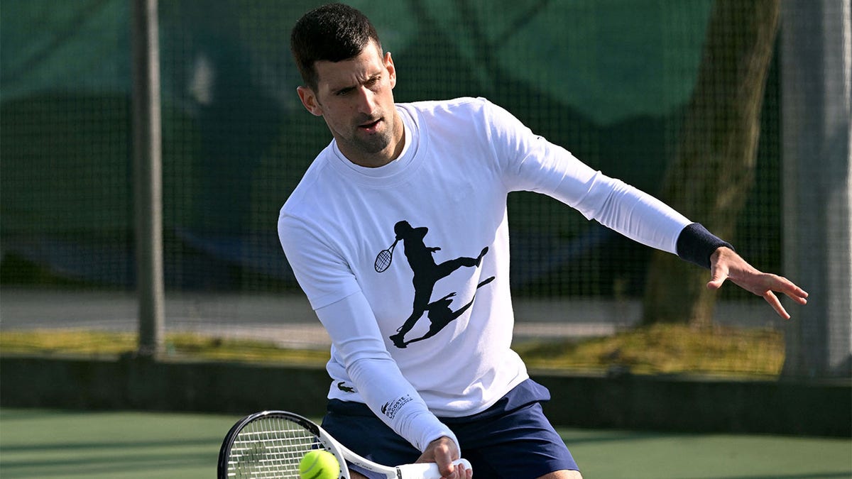 Novak Djokovic at a training session in Belgrade