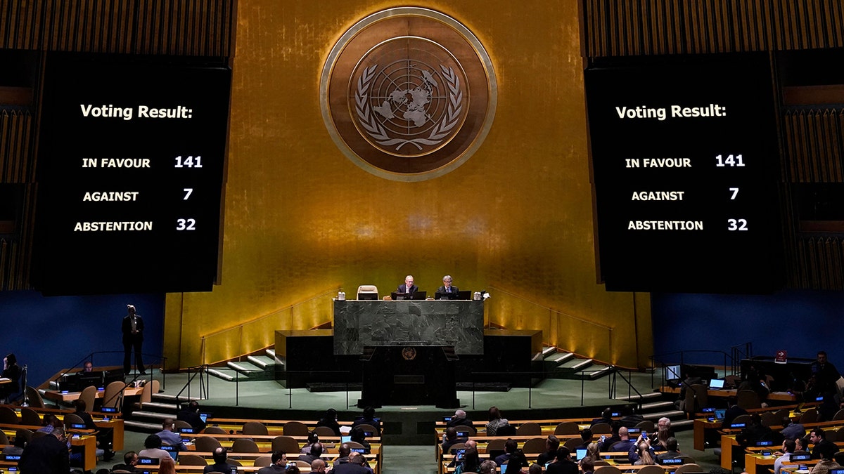 A photo showing the results of a UN vote