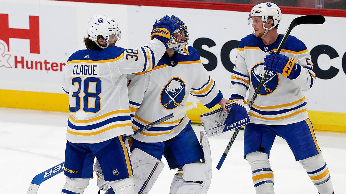 Craig Anderson celebrates with his teammates