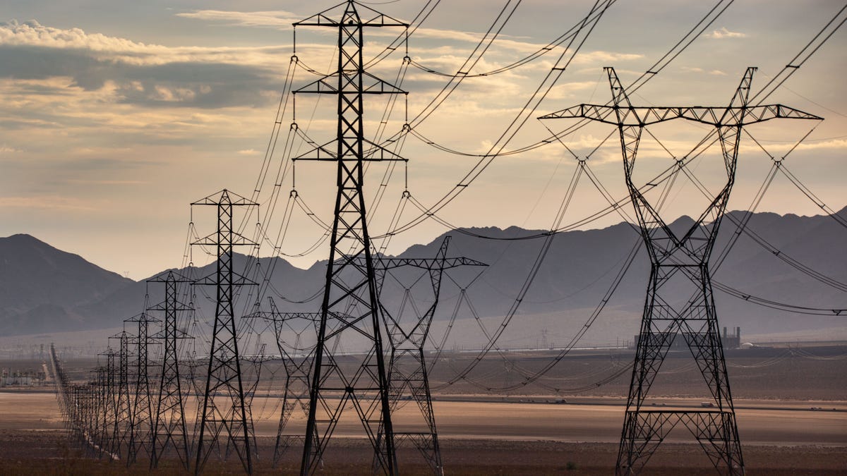 Heavy electrical transmission lines are pictured at the Ivanpah Solar Electric Generating System in Californias Mojave Desert on July 15, 2022, near Primm, Nevada. (George Rose/Getty Images)