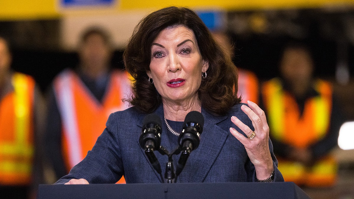 Democratic New York Gov. Kathy Hochul speaking at an event