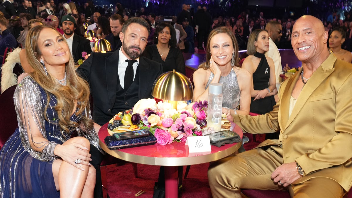 Jennifer Lopez, Ben Affleck, Lauren Hashian, and Dwayne Johnson