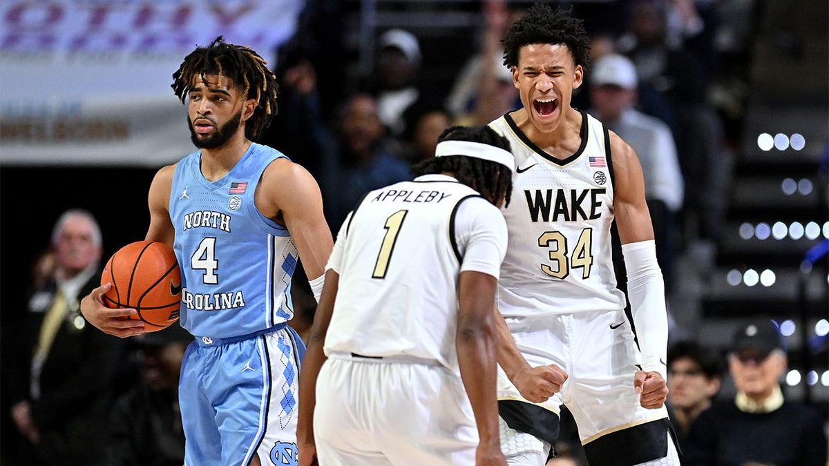 Wake Forest players celebrate against North Carolina