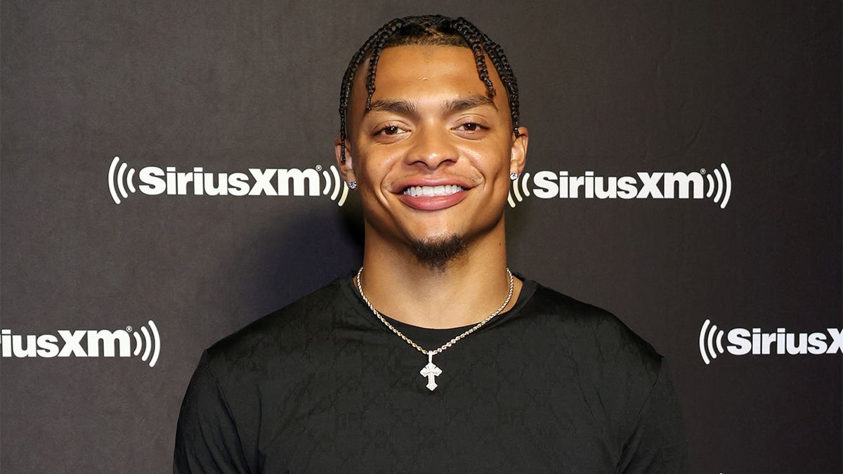 Justin Fields at radio row at Super Bowl LVII