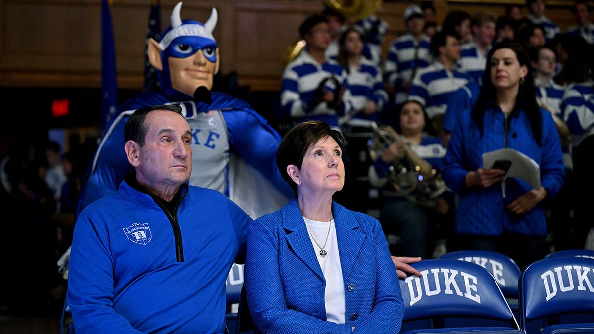 Mike Krzyzewski attends a Duke game with his wife