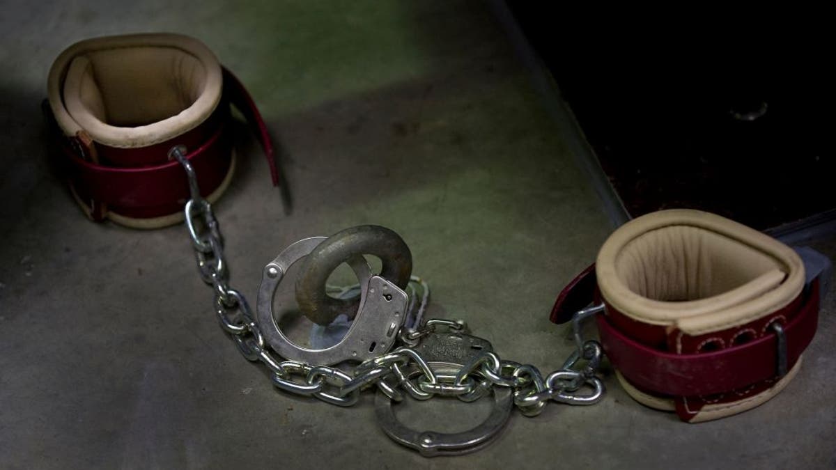 Shackles bolted to the floor at Guantanamo Bay