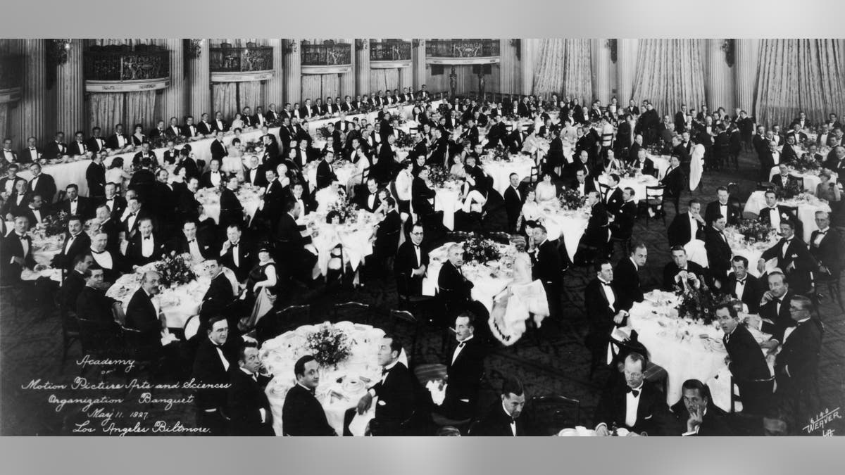 Black and white group photo of Academy banquet