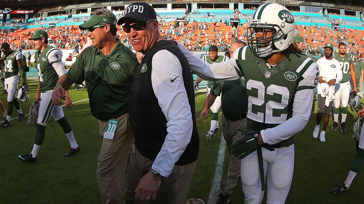 Jets head coach Rex Ryan celebrates after a win