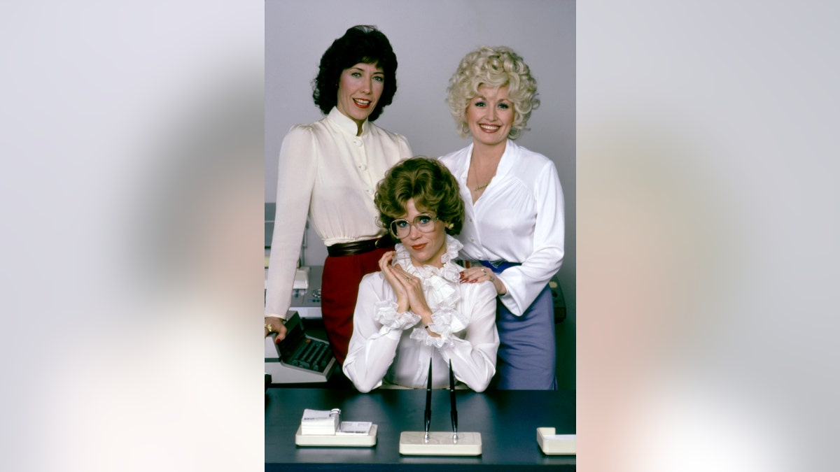 Lily Tomlin, Jane Fonda and Dolly Parton on the set of Nine to Five