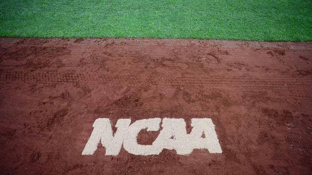 NCAA logo on a baseball field