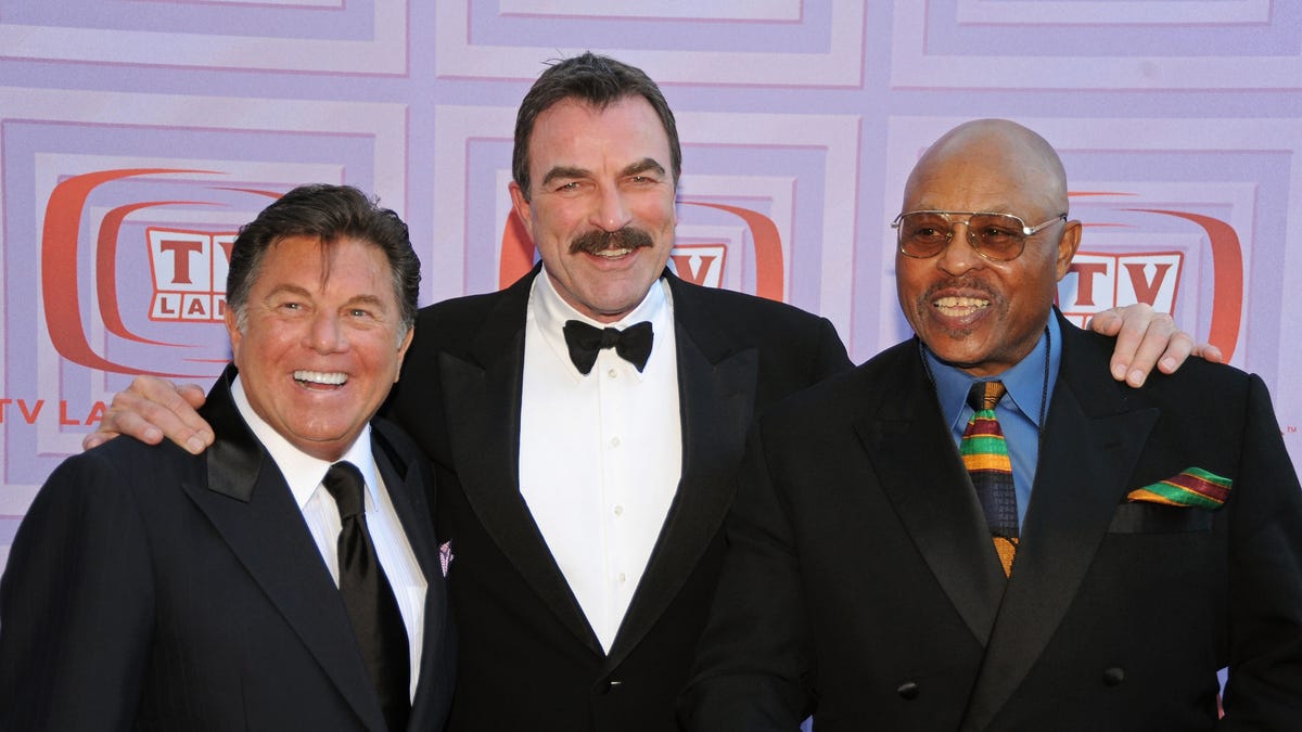 Magnum P.I. cast Larry Manetti, Tom Selleck and Roger E. Mosley