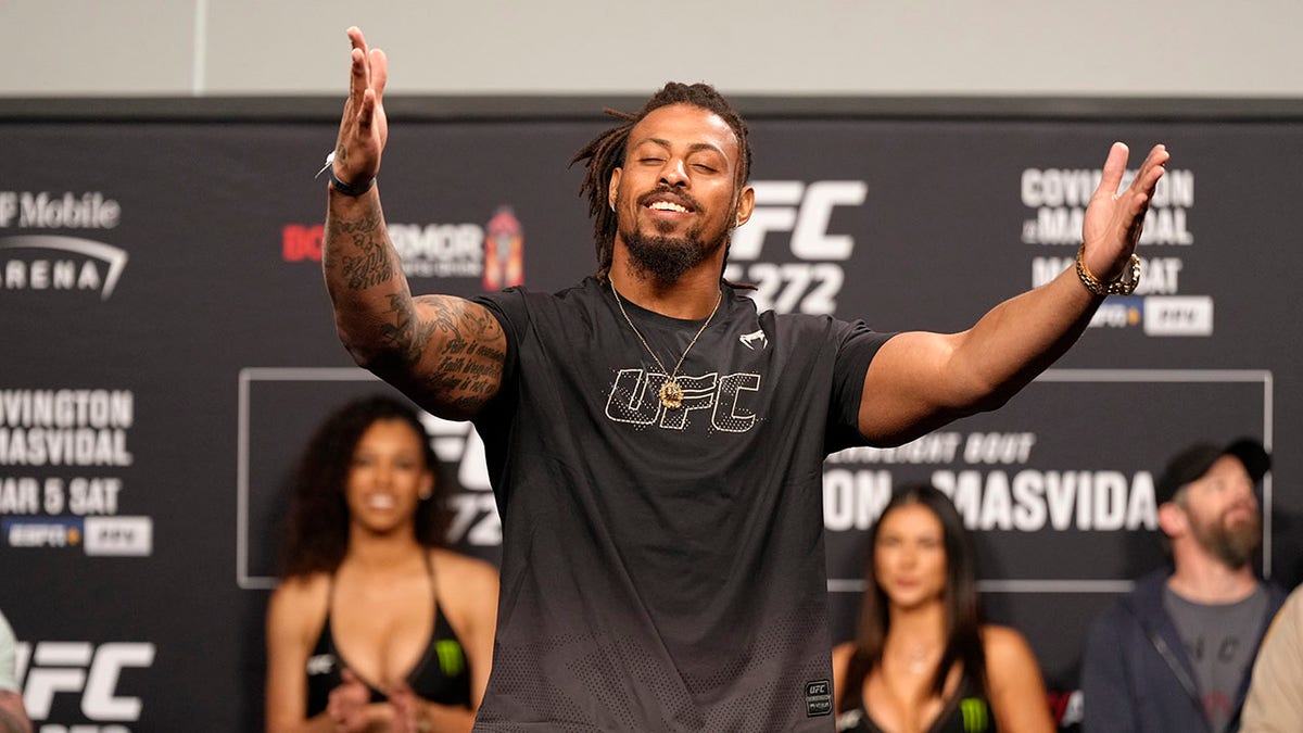 Greg Hardy at the UFC 272 ceremonial weigh-in