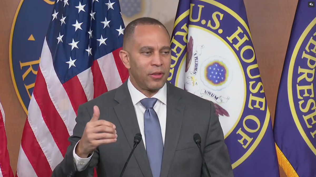 House Minority Leader Hakeem Jeffries speaks to reporters