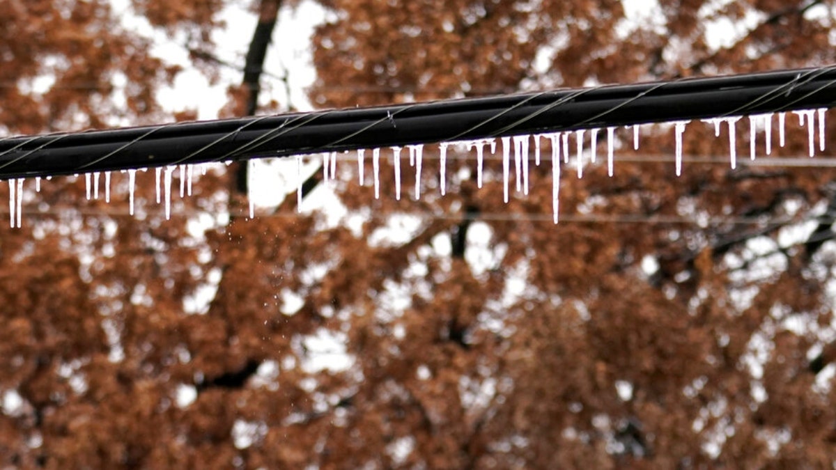 Icicles on an electrical line in Texas