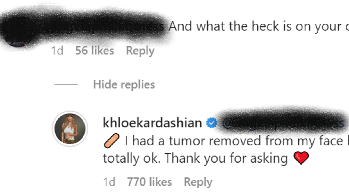 An Instagram comment from Khloe Kardashian