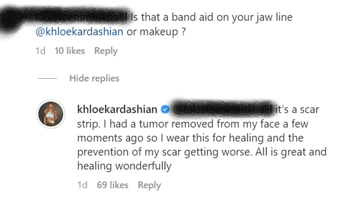 Khloe Kardashian comment on her Instagram