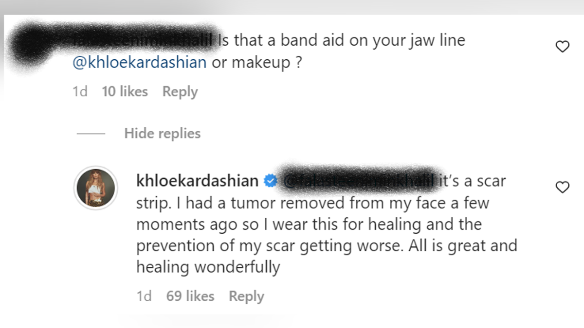 Khloe Kardashian comment on her Instagram