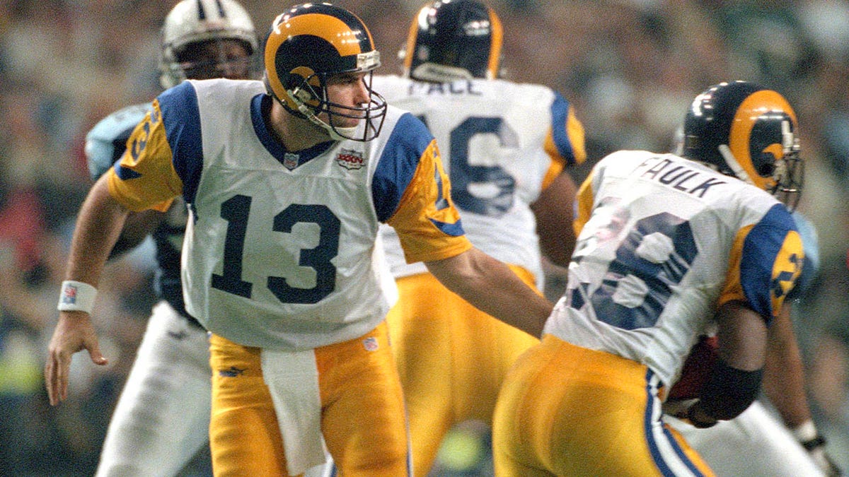 Super Bowl XXXIV MVP Kurt Warner of the St Louis Rams looks on