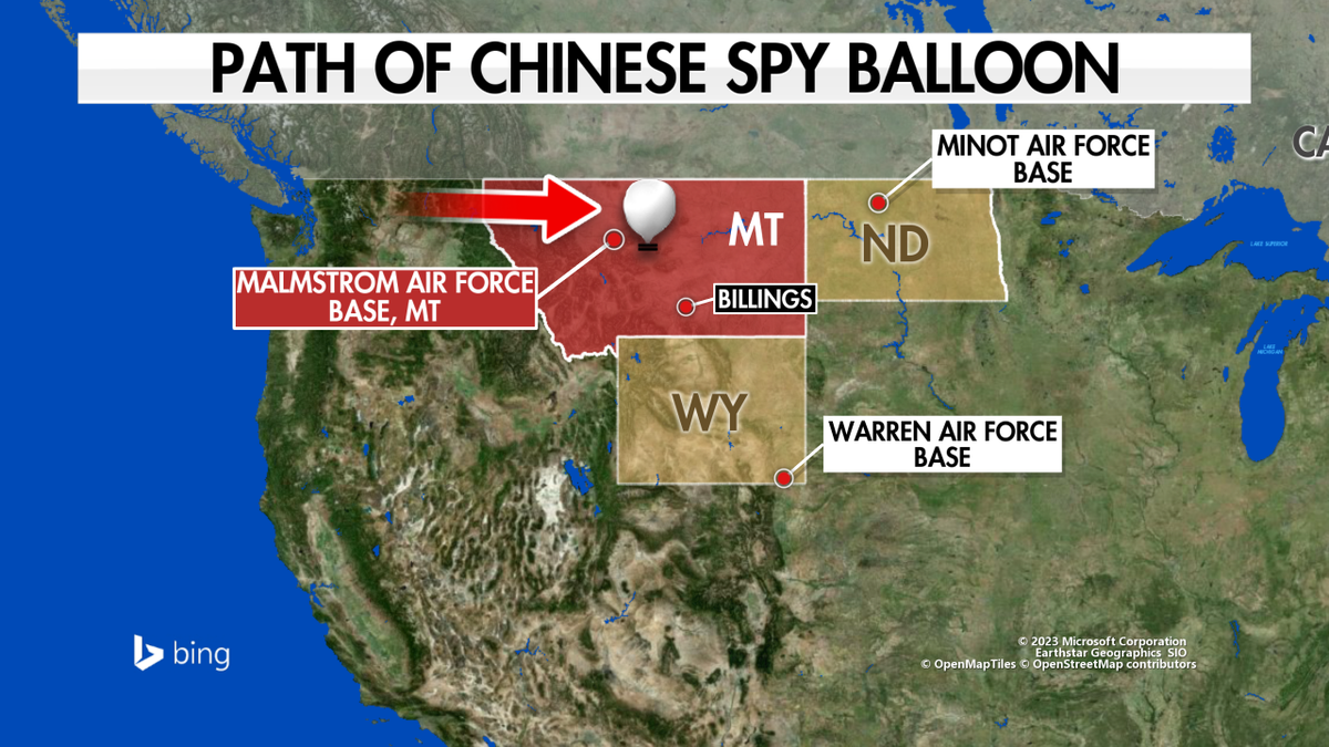 Map shows suspected Chinese surveillance balloon path