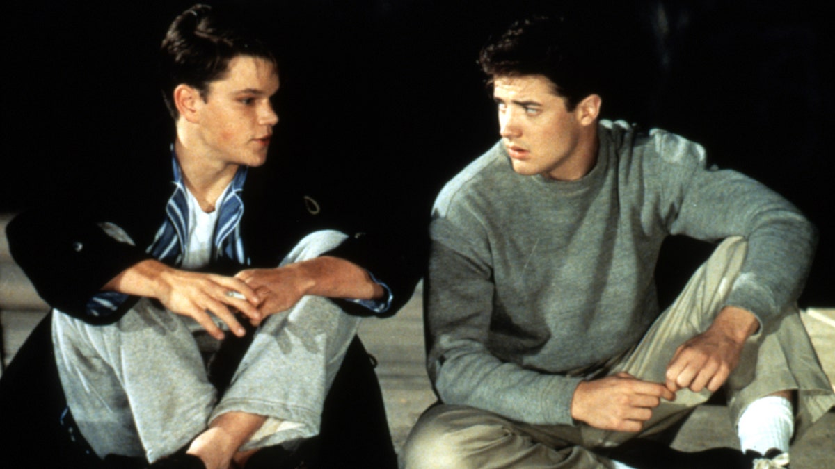Matt Damon and Brendan Fraser during a scene in "School Ties" as Charlie Dillon and David Greene, respectively, sitting looking at each other