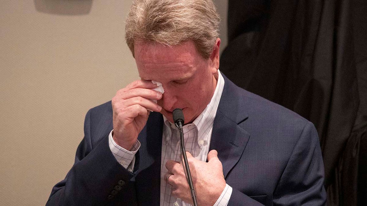 John Marvin Murdaugh cries while testifying during Alex Murdaugh's double murder trial.