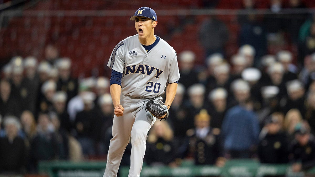 Noah Song pitches for the Naval Academy