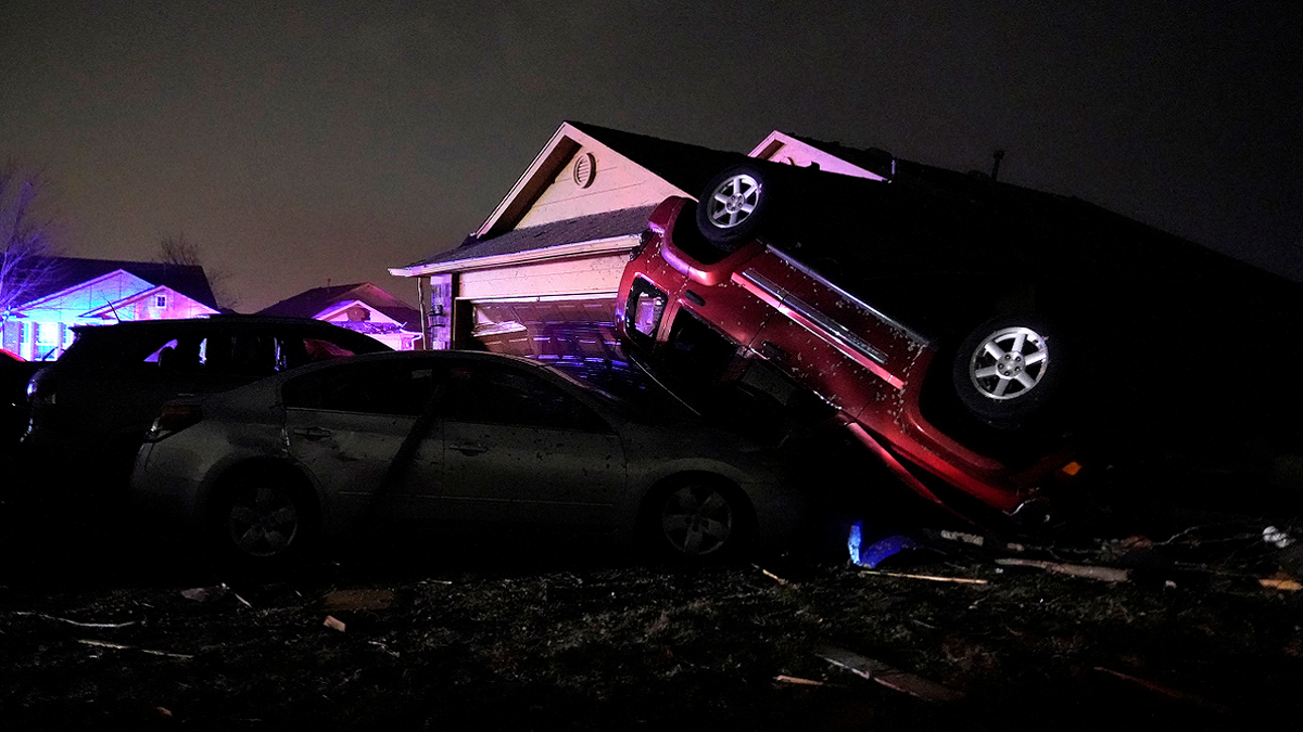 Cars damaged after tornado in Oklahoma